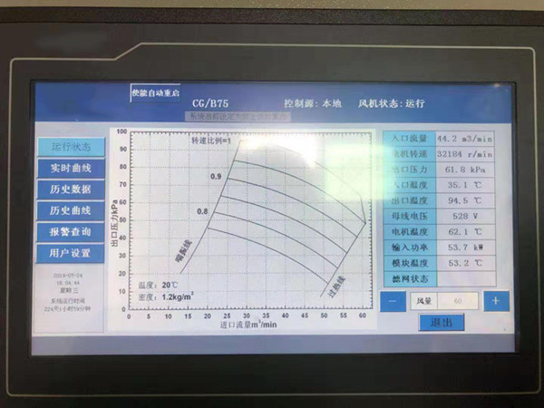 磁懸浮鼓風機觸控屏實時監(jiān)控風量